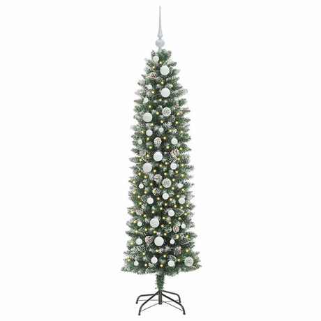 Vidaxl kunstmatige slanke kerstboom groen en wit 150 cm