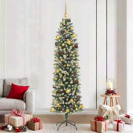 Vidaxl kunstmatige slanke kerstboom groen en wit 210 cm