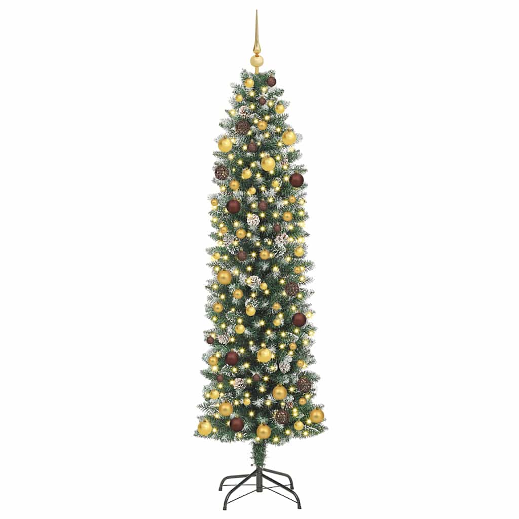 Vidaxl kunstmatige slanke kerstboom groen en wit 210 cm