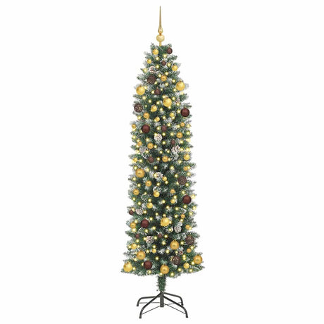 Vidaxl kunstmatige slanke kerstboom groen en wit 210 cm