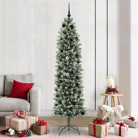 Vidaxl kunstmatige slanke kerstboom groen en wit 210 cm