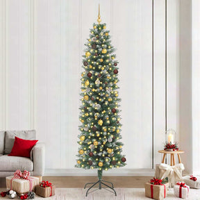 Vidaxl kunstmatige slanke kerstboom groen en wit 240 cm