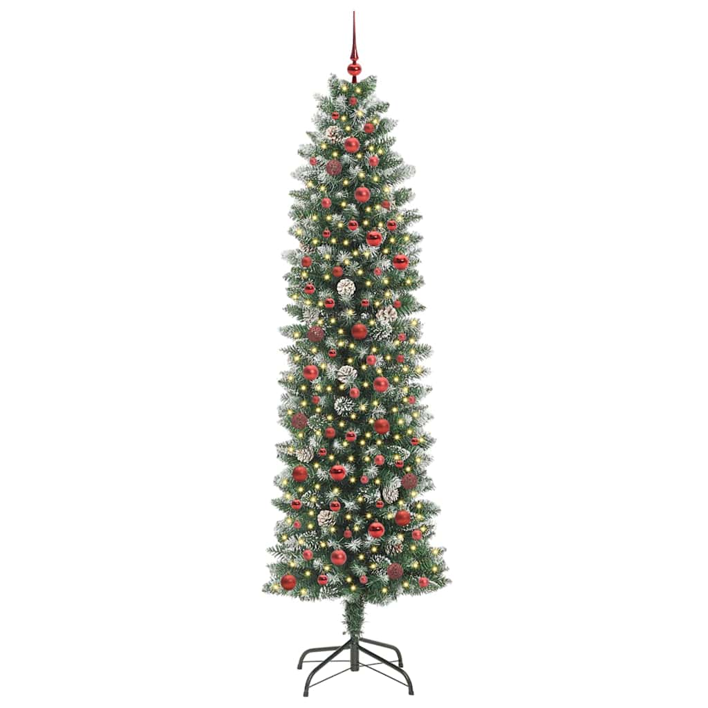 Vidaxl kunstmatige slanke kerstboom groen en wit 240 cm