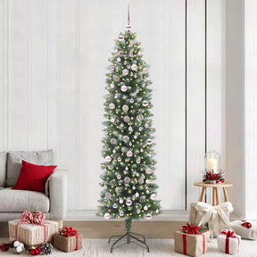 Vidaxl kunstmatige slanke kerstboom groen en wit 240 cm