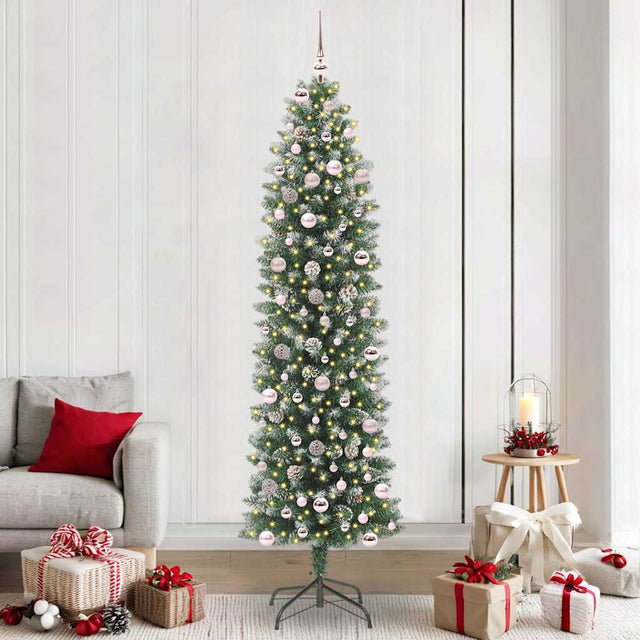 Vidaxl kunstmatige slanke kerstboom groen en wit 240 cm