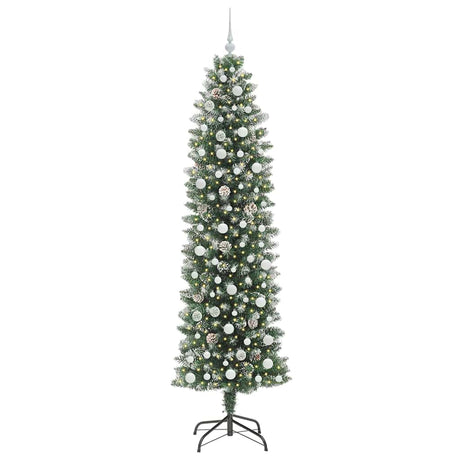 Vidaxl kunstmatige slanke kerstboom groen en wit 240 cm