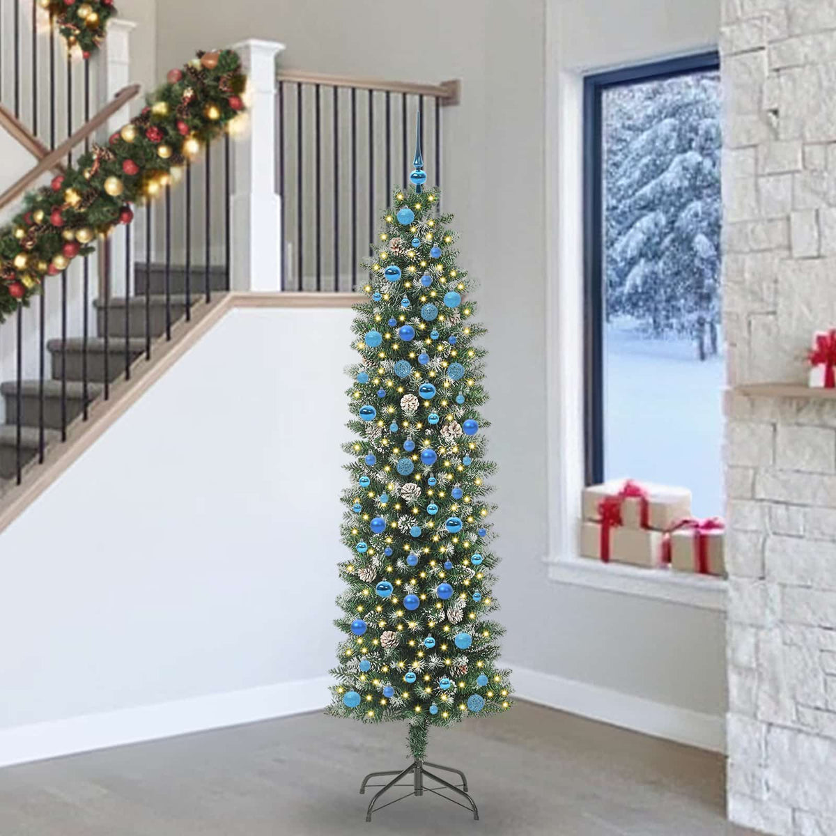 Vidaxl kunstmatige slanke kerstboom groen en wit 240 cm