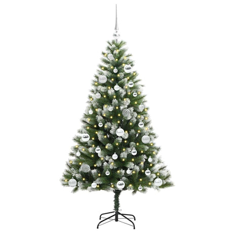 Vidaxl kunstmatige scharnierende kerstboom met bedekte sneeuw warmwit