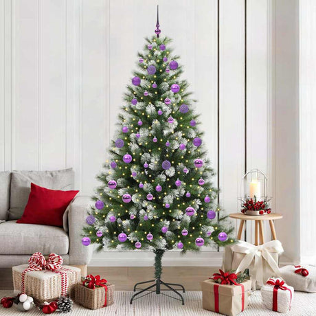 Vidaxl kunstmatige scharnierende kerstboom met bedekte sneeuw warmwit