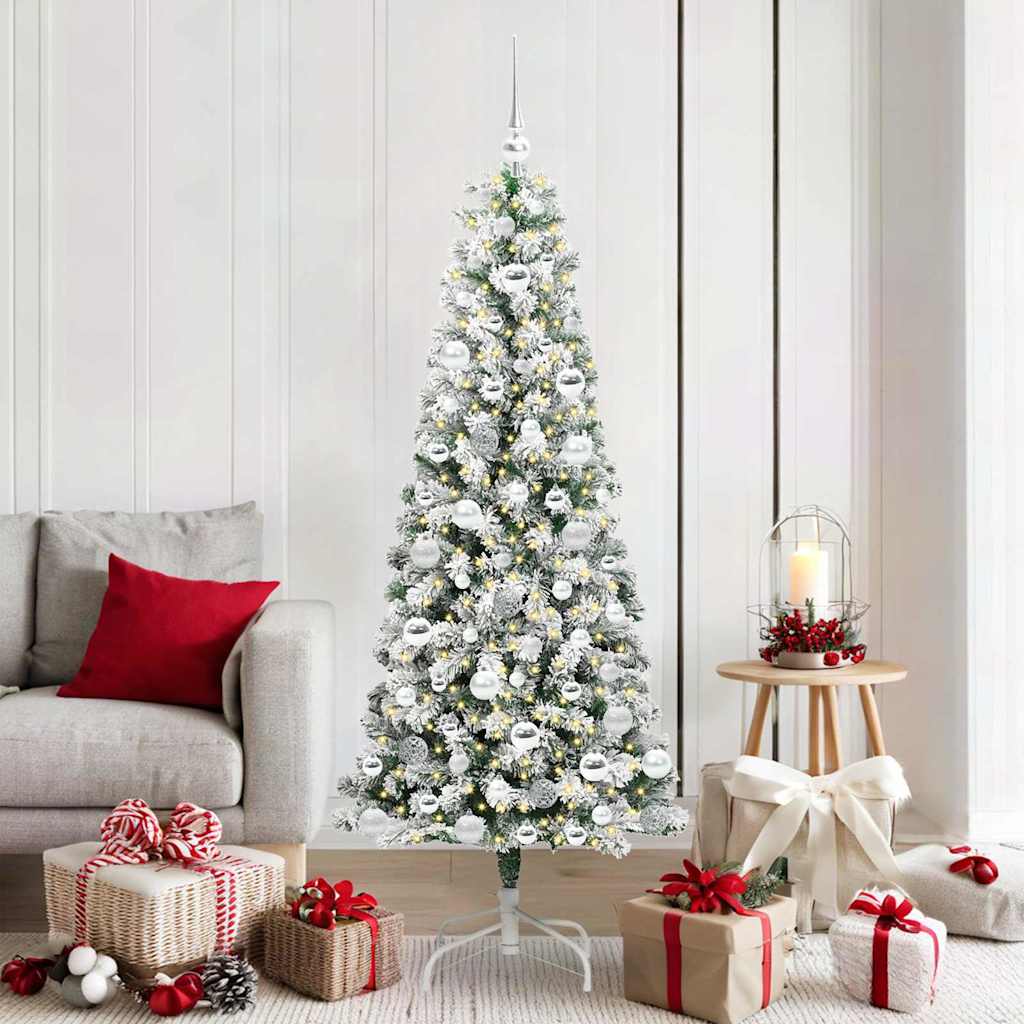 Vidaxl kunstmatige inklapbare kerstboom 300 led's groen en wit 180 cm