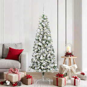 Vidaxl kunstmatige inklapbare kerstboom 300 led's groen en wit 180 cm