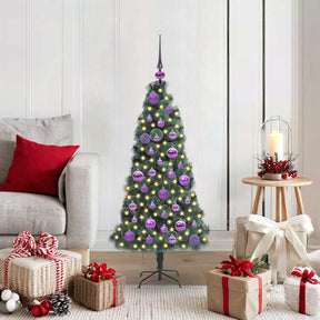 Vidaxl kunstkerstboom met lichtjes en ballenset groen 120 cm pet
