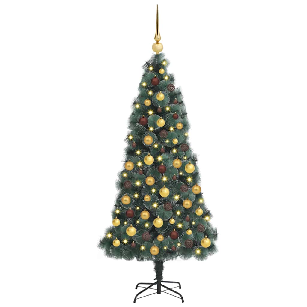Vidaxl kunstkerstboom met verlichting en ballenset groen 210 cm pet