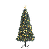 Vidaxl kunstkerstboom met verlichting en ballenset groen 210 cm pet