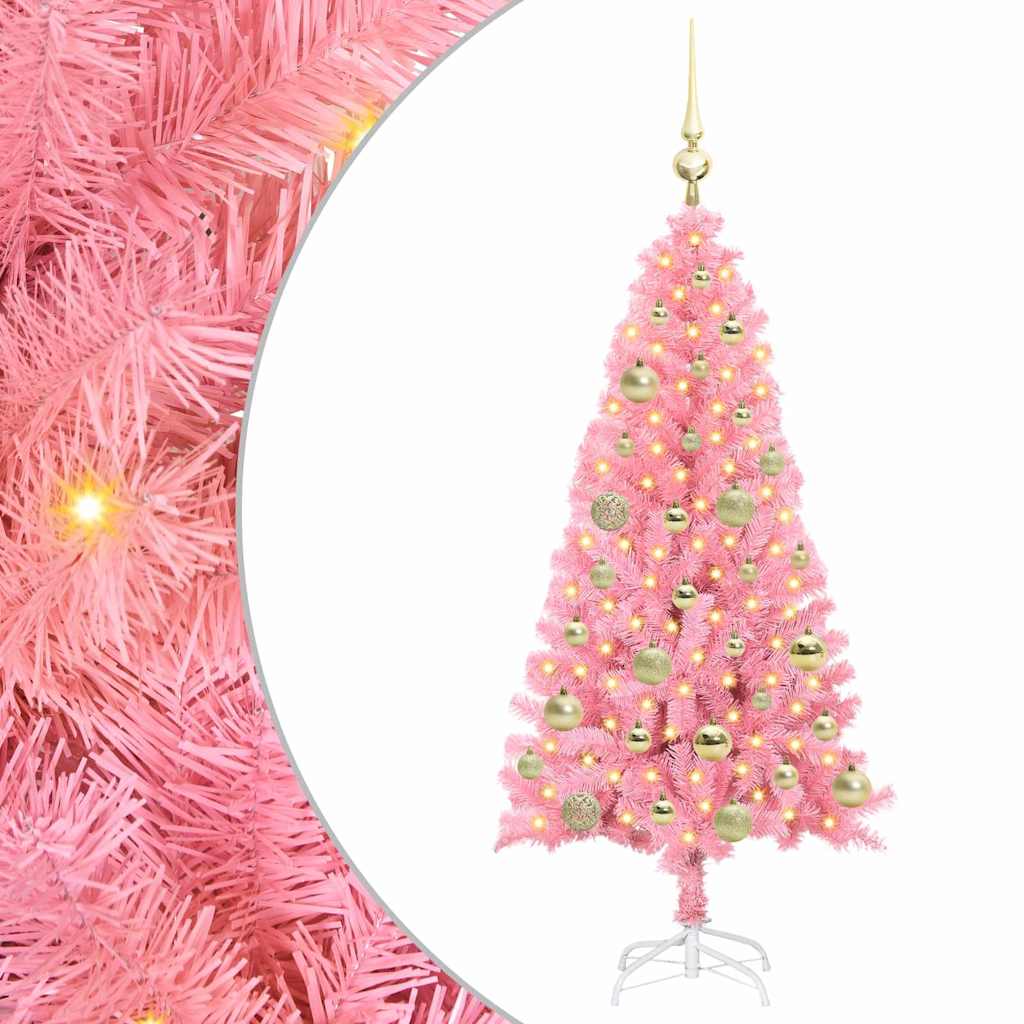 Vidaxl kerstboom met 150 led met standaard roze 120 cm pvc