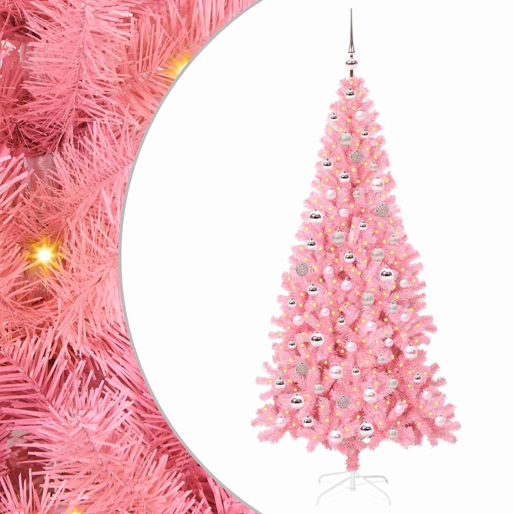 Vidaxl kerstboom met 300 led met standaard roze 210 cm pvc