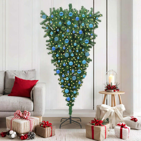 Vidaxl ondersteboven kunstkerstboom met ballenset groen 180 cm pvc