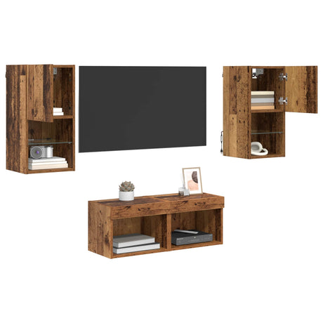Vidaxl tv wandkasten 4 st oud hout bewerkt hout
