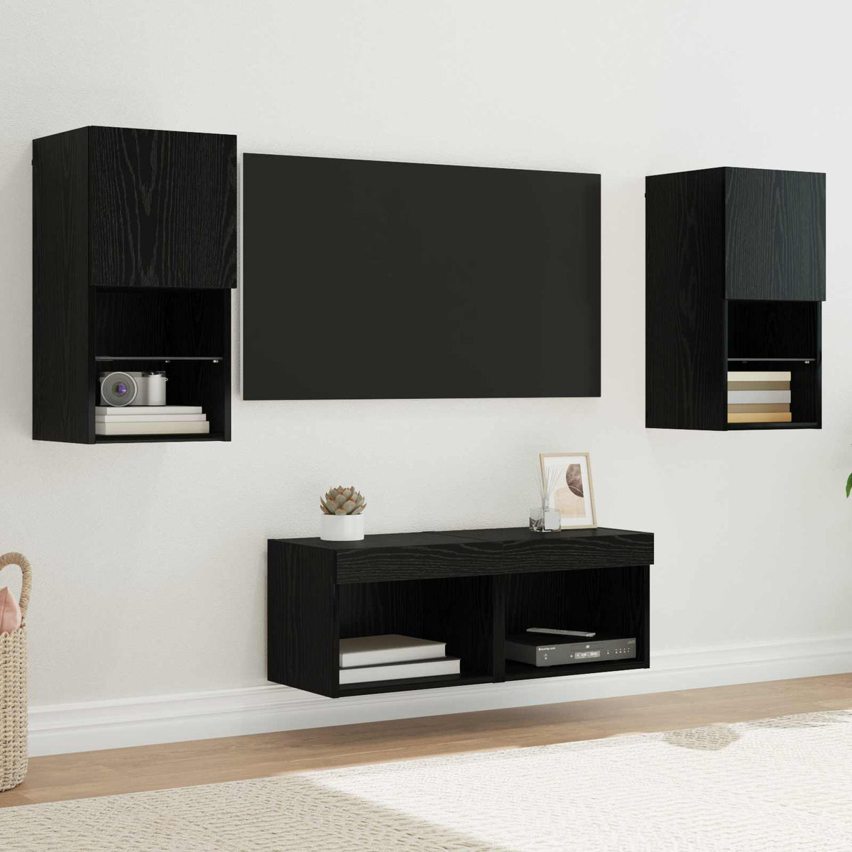 Vidaxl tv wandkasten 4 st zwart eiken bewerkt hout