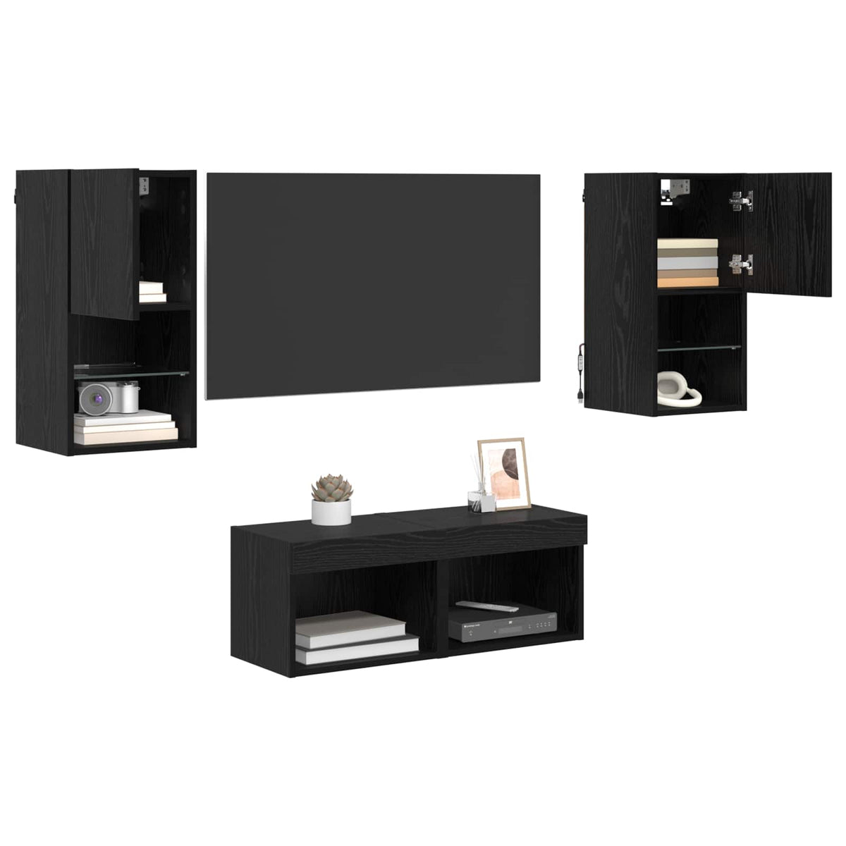 Vidaxl tv wandkasten 4 st zwart eiken bewerkt hout