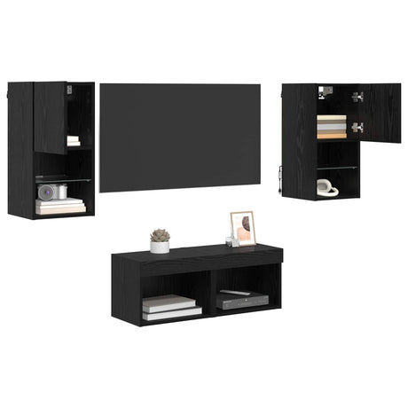 Vidaxl tv wandkasten 4 st zwart eiken bewerkt hout