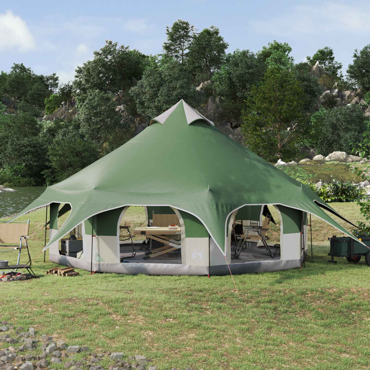 Vidaxl gezinstent 10-persoons groen 185t polyester met pu coating