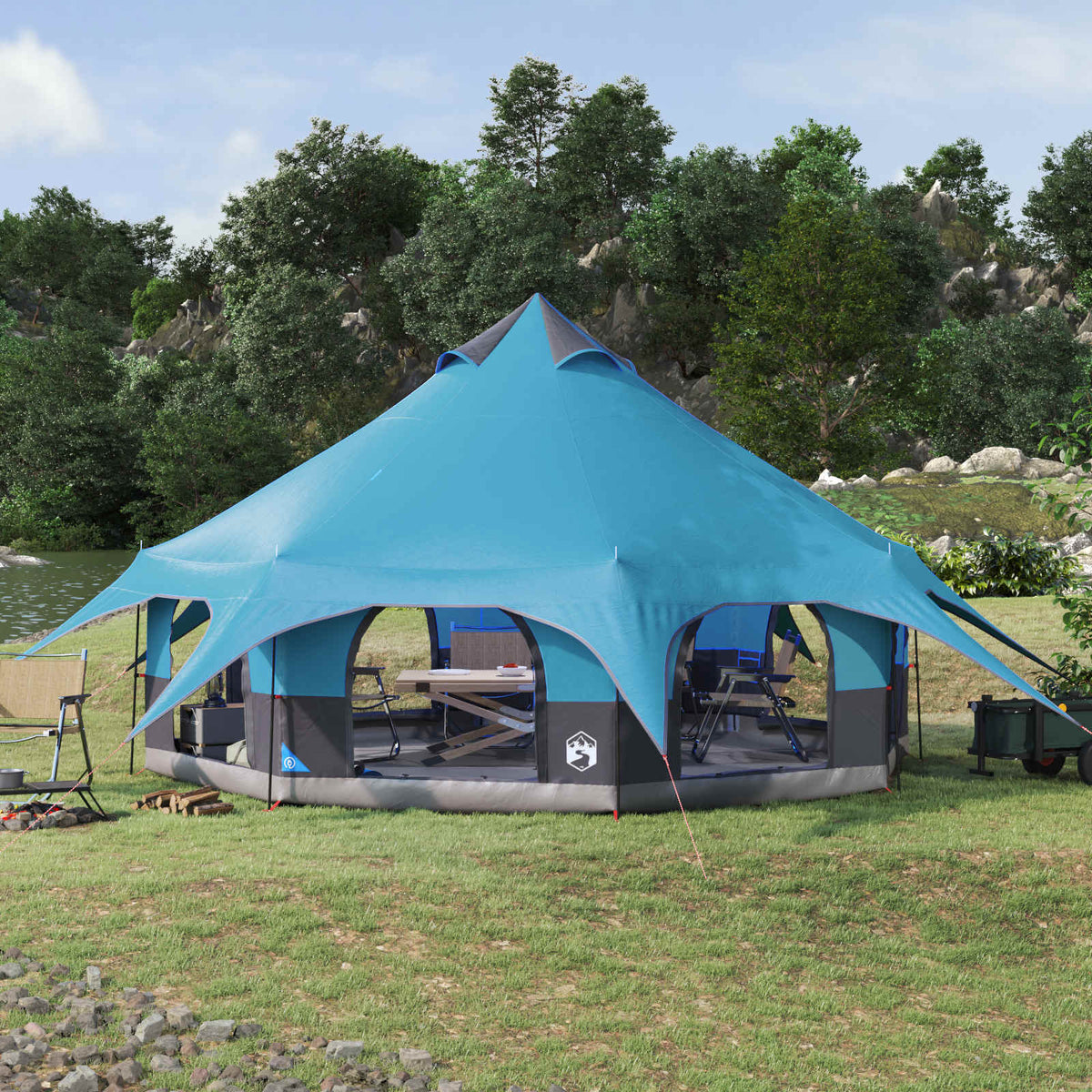 Vidaxl gezinstent 10-persoons blauw 185t polyester met pu coating