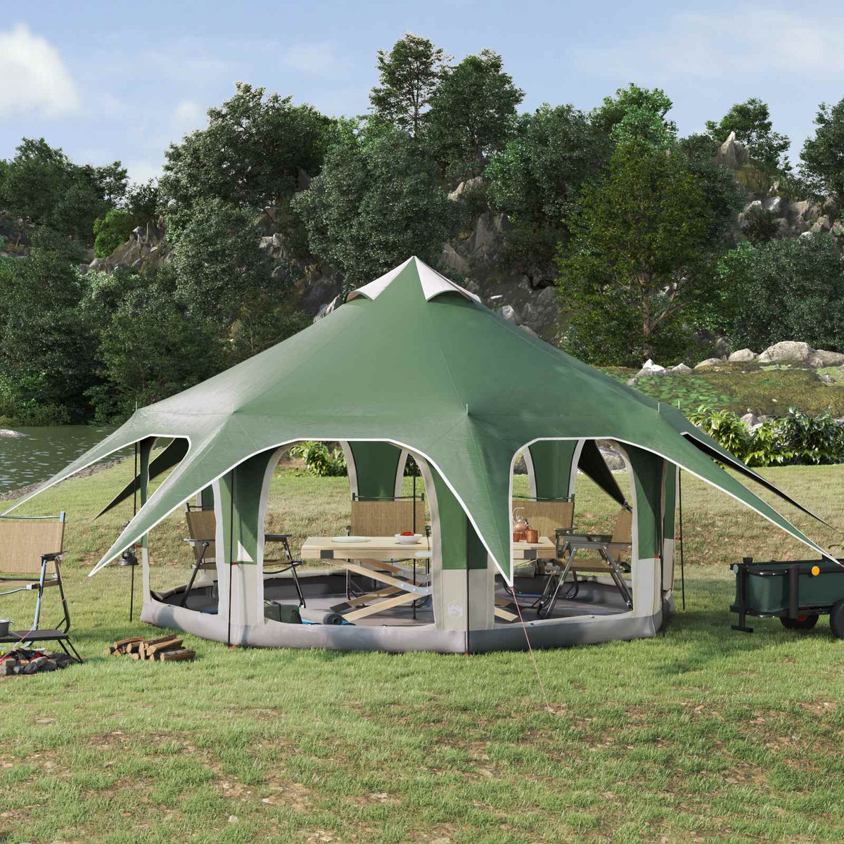 Vidaxl gezinstent 5-persoons groen 185t polyester met pu coating