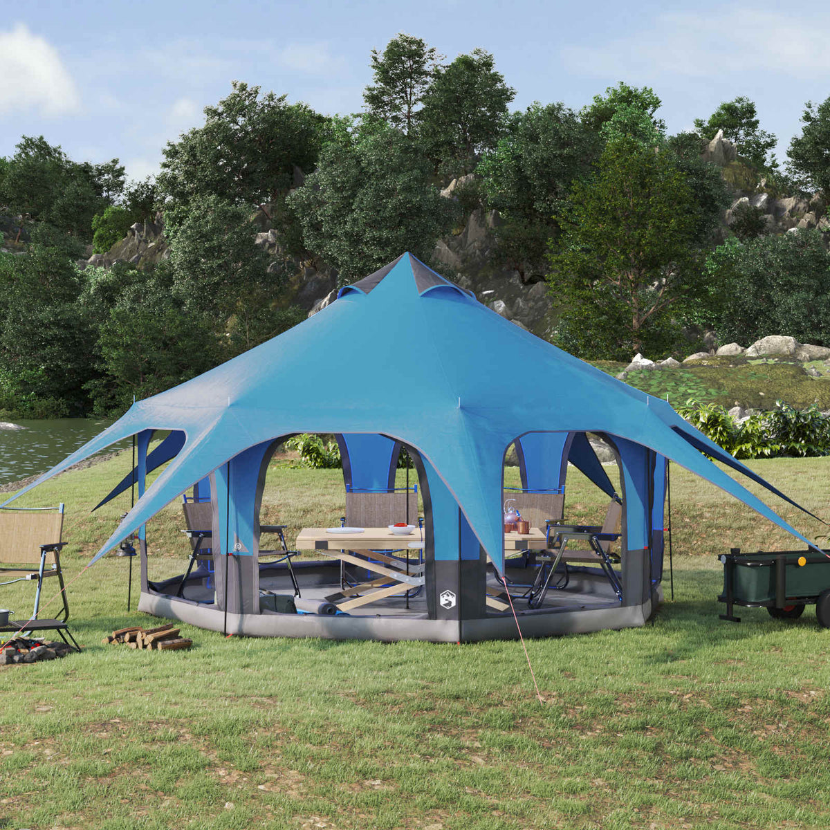Vidaxl gezinstent 5-persoons blauw 185t polyester met pu coating