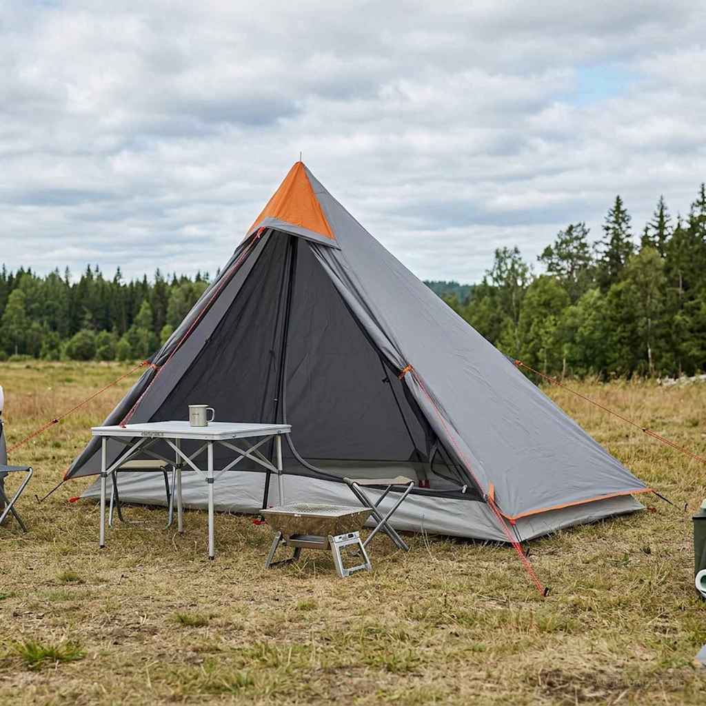 Vidaxl backpacking tent grijs en oranje 222 x 85 x 125 cm