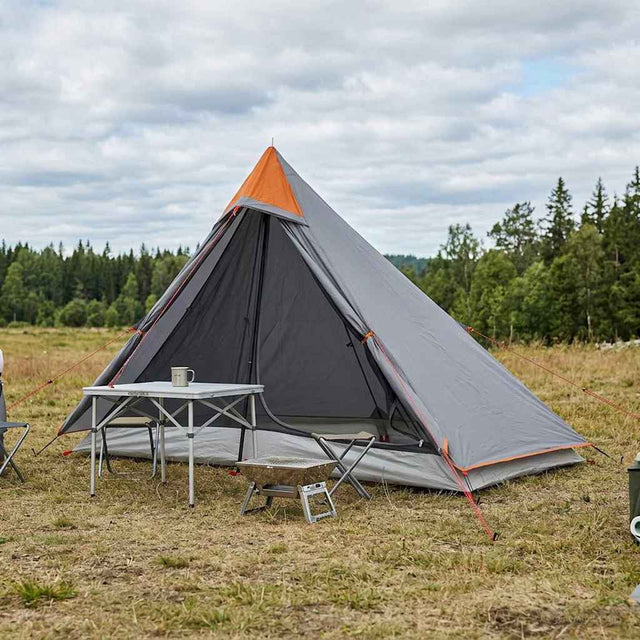 Vidaxl backpacking tent grijs en oranje 222 x 85 x 125 cm
