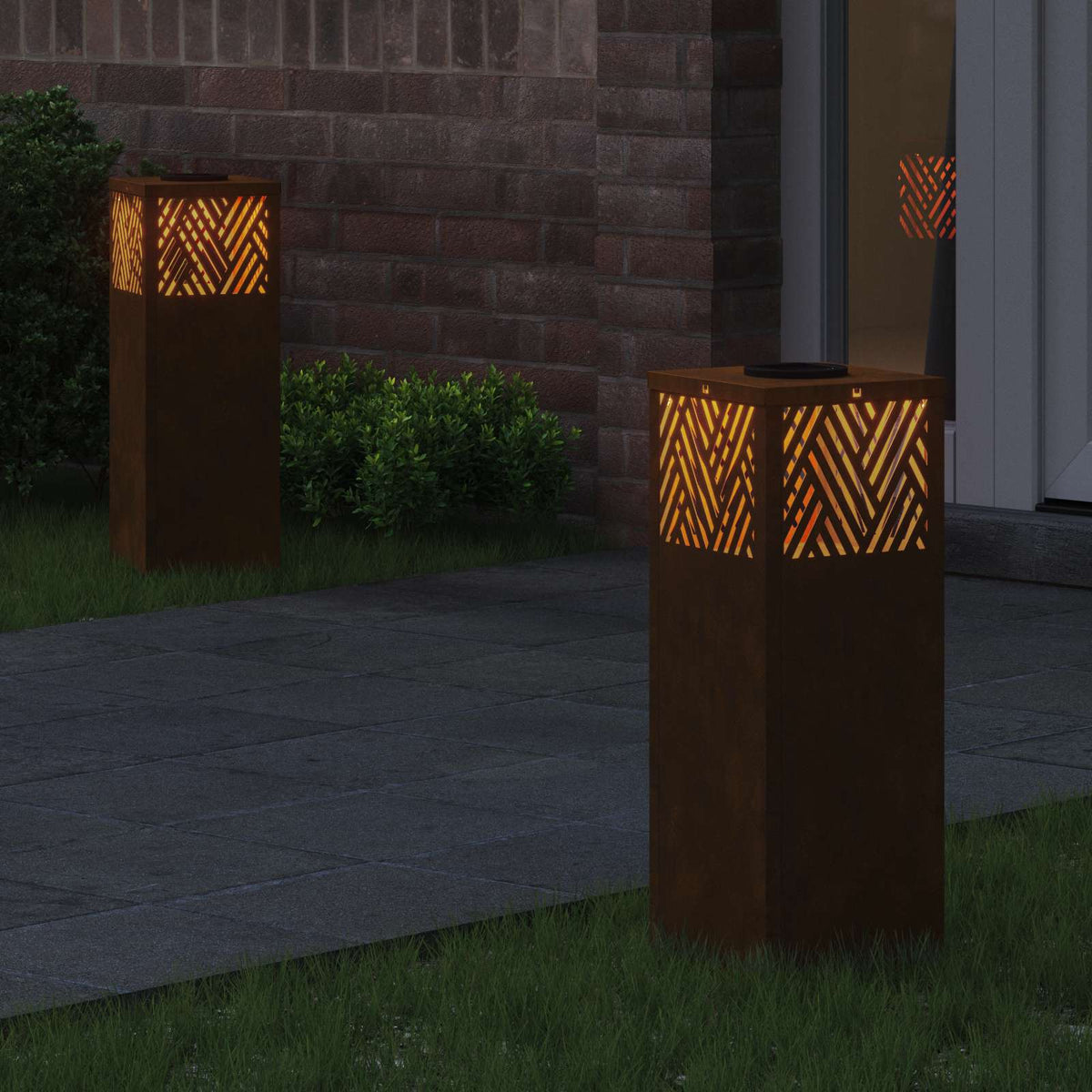 Vidaxl solar led pad licht 2 st warmwit 18 x 18 x 50 cm weervast staal