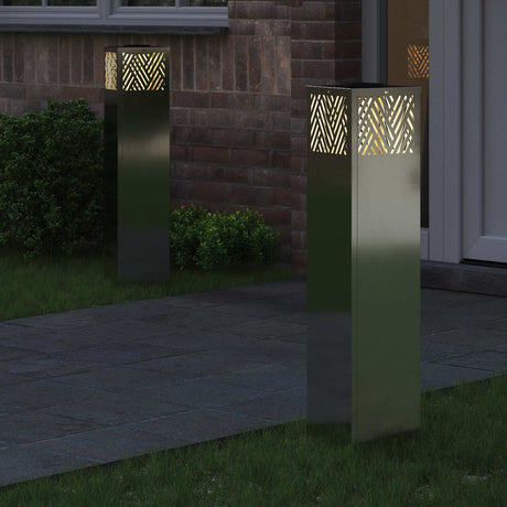 Vidaxl solar led pad licht 2 st warmwit 18 x 18 x 80 cm gegalvaniseerd