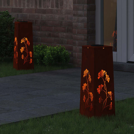 Vidaxl solar led pad licht 2 st warmwit 18 x 18 x 50 cm weervast staal