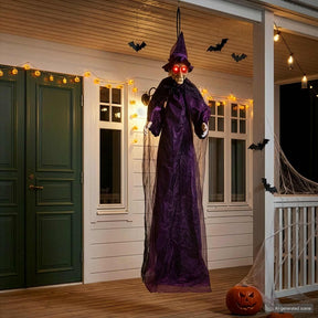 Vidaxl hangende halloween-pratende heks paars 216 x 125 cm polyester
