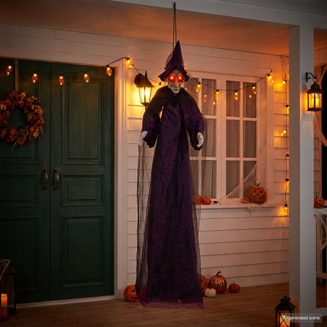 Vidaxl hangende halloween-pratende heks paars 216 x 125 cm polyester