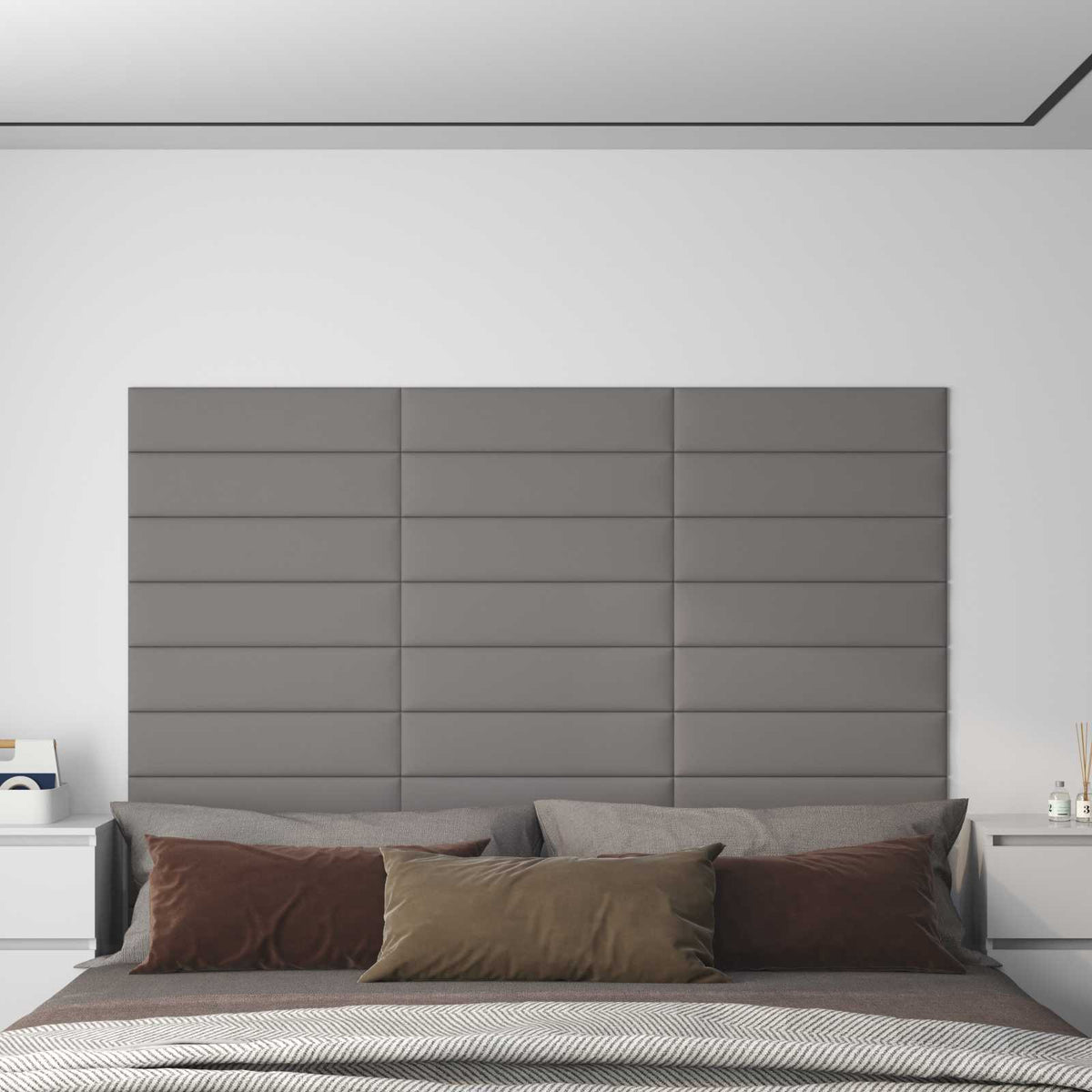 Vidaxl wandhoofdbord 12 st 60 x 15 cm lichtgrijs stof