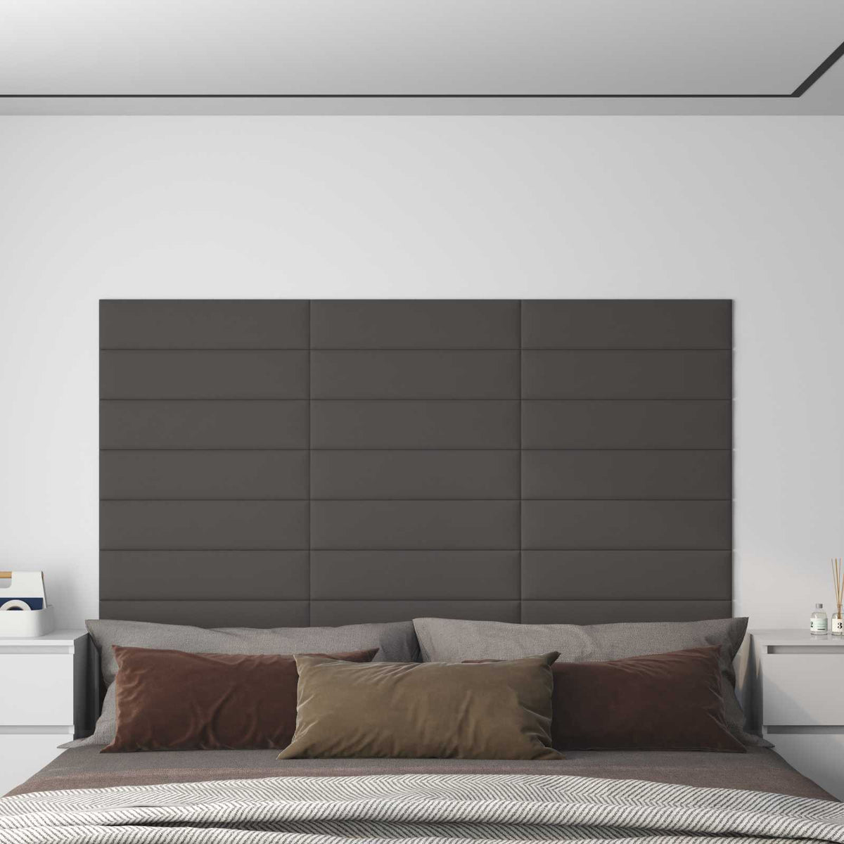 Vidaxl wandhoofdbord 12 st 60 x 15 cm donkergrijs stof