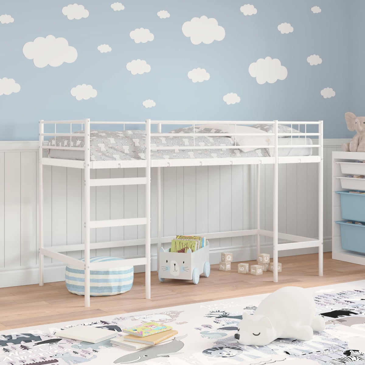Vidaxl loftbed voor kids effen wit 100 x 190 cm staal