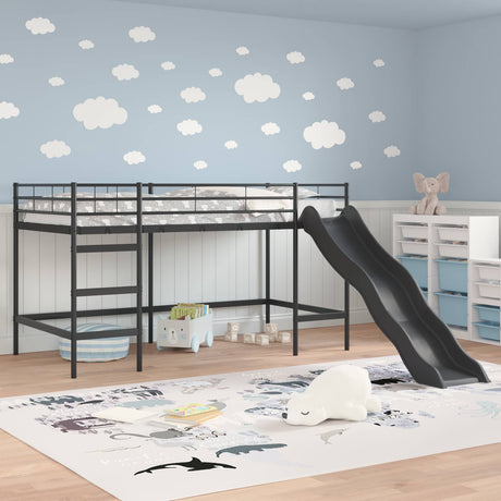 Vidaxl kinder loft bedframe met glijbaan effen zwart en anthraciet