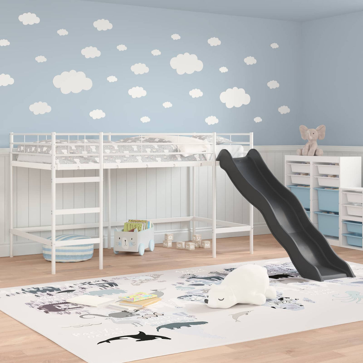 Vidaxl kinder loft bedframe met glijbaan wit en antraciet 80 x 200 cm