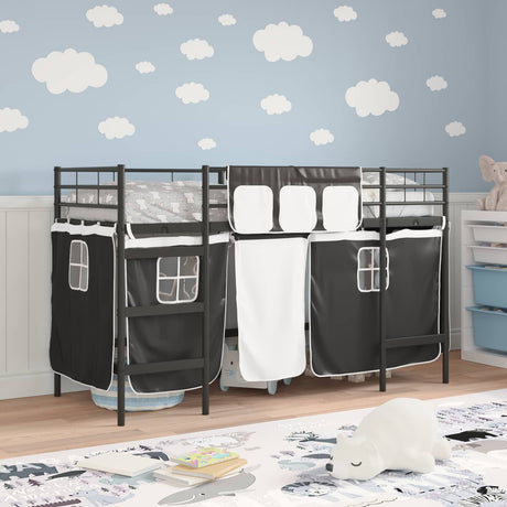 Vidaxl bunkbed voor kinderen met gordijnen effen zwart 75 x 190 cm