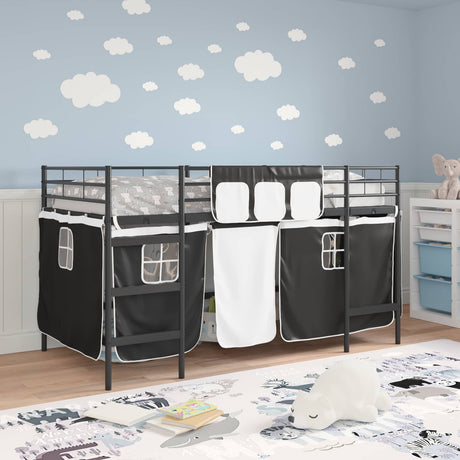 Vidaxl bunkbed voor kinderen met gordijnen effen zwart 90 x 200 cm