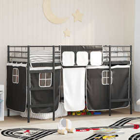 Vidaxl bunkbed voor kinderen met gordijnen effen zwart 100 x 190 cm
