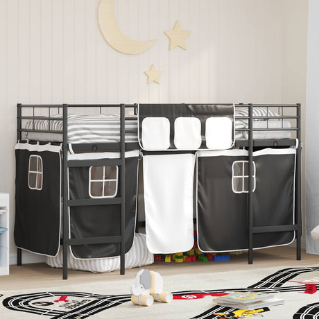 Vidaxl bunkbed voor kinderen met gordijnen effen zwart 100 x 190 cm