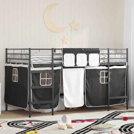 Vidaxl bunkbed voor kinderen met gordijnen effen zwart 107 x 203 cm