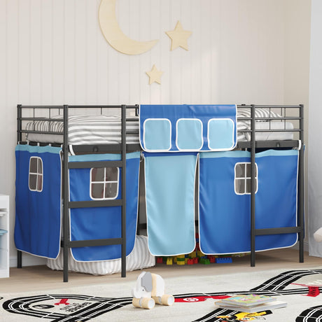 Vidaxl bunkbed voor kinderen met gordijnen zwart en blauw 75 x 190 cm