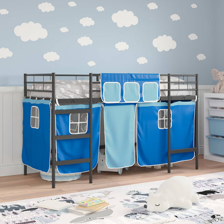 Vidaxl bunkbed voor kinderen met gordijnen zwart en blauw 75 x 190 cm