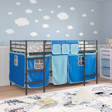 Vidaxl bunkbed voor kinderen met gordijnen zwart en blauw 107 x 203 cm