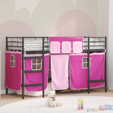 Vidaxl bunkbed voor kinderen met gordijnen zwart en roze 90 x 190 cm